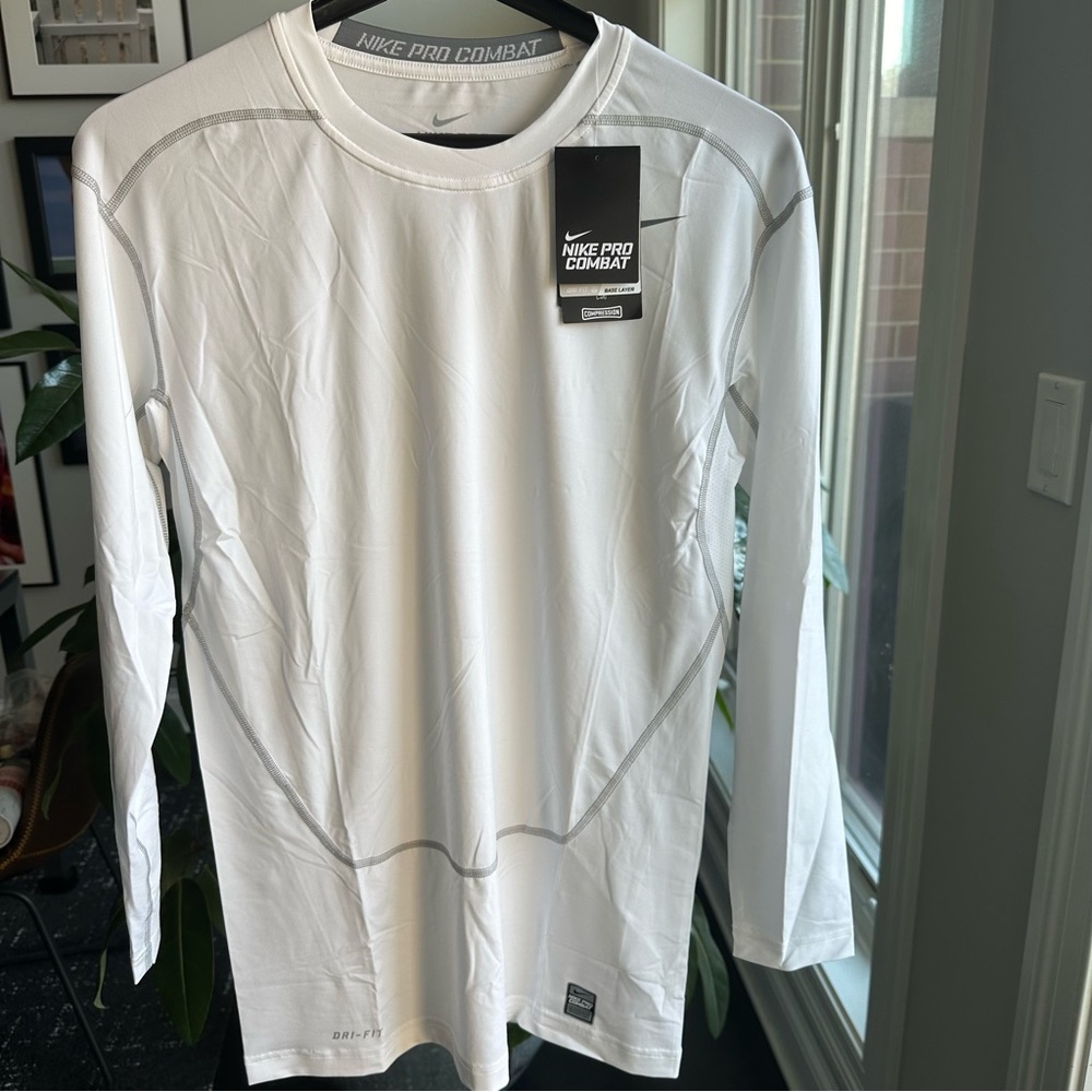 NEW Nike Pro Combat White Compression Long Sleeve Dri-Fit Shirt Size XXL